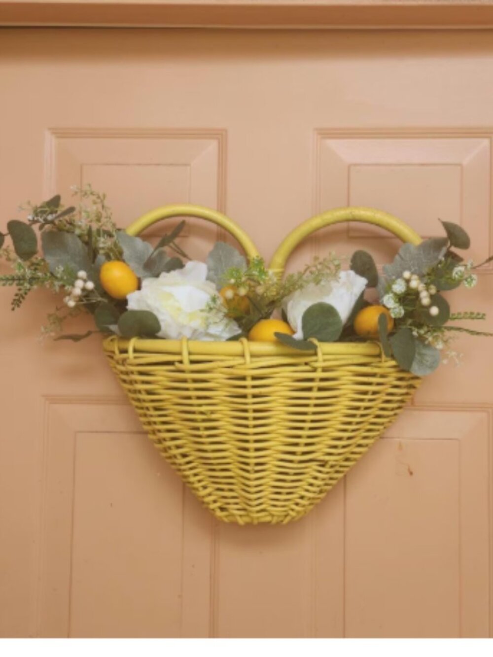 Vintage Yellow Wicker Rattan Wall Basket